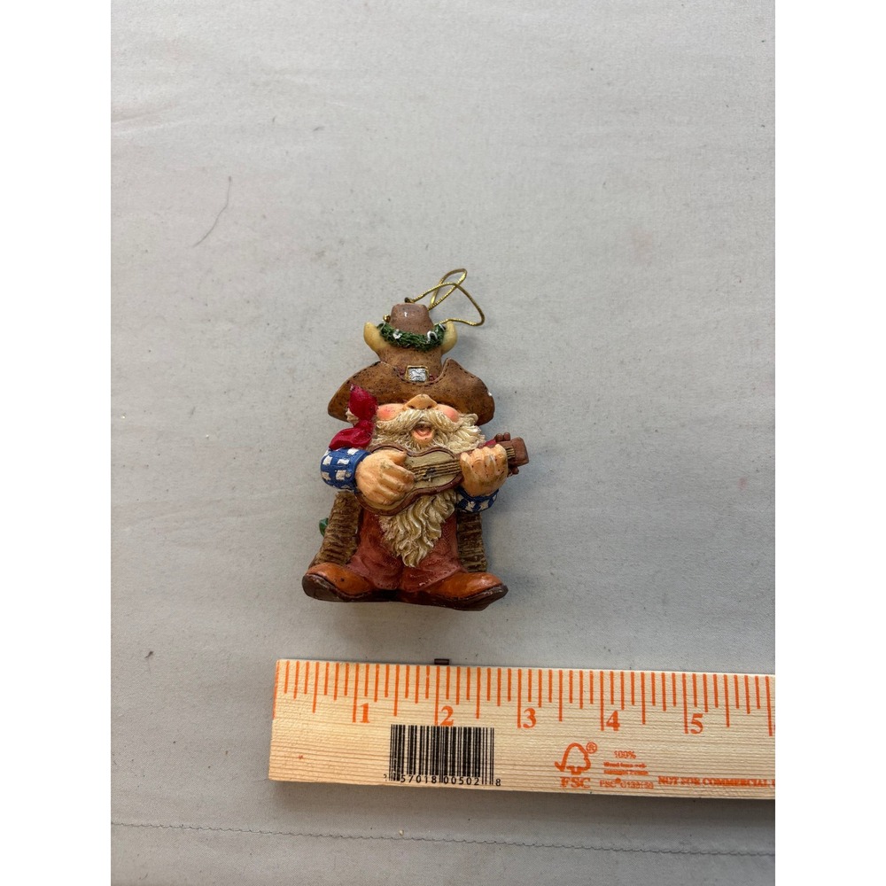 Western Cowboy Santa Claus Christmas Ornament Guitar Cactus Resin Figurine